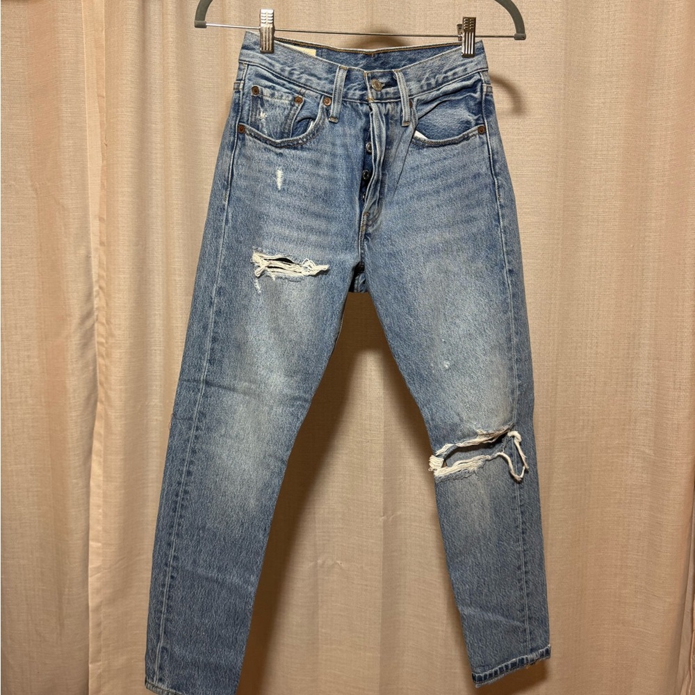 Levi's Light Blue Distressed Straight Leg Jeans